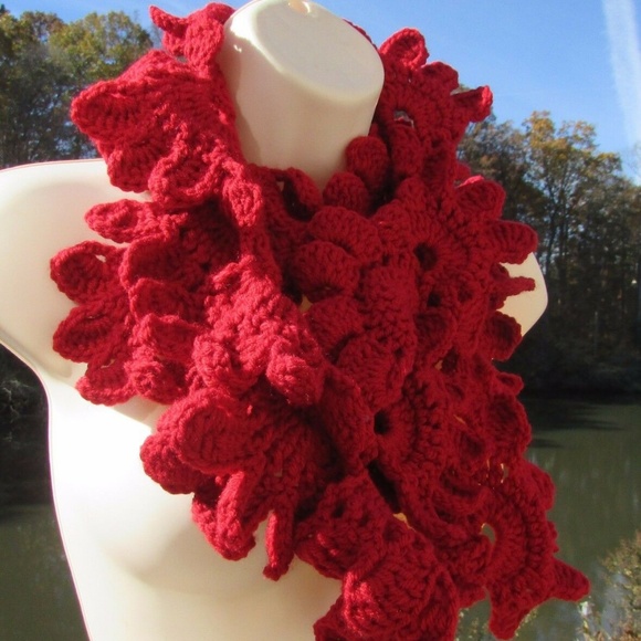 Handmade Accessories - 💲 SOLD   Red Infinity Scarf,Lace, Crochet